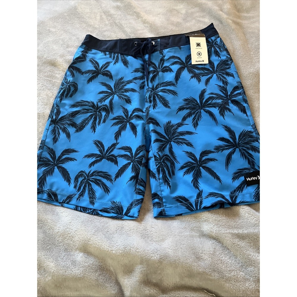HURLEY BOARD SHORTS SIZE 28X20 Blue Palm TreeSWIM‎ SURF WATER SKI POCKET